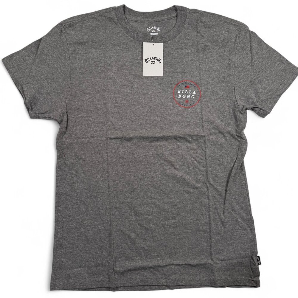Billabong T-Shirt Mens Small Gray USA Flag Surf Short Sleeve Graphic Tee NWT New